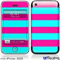 iPhone 3GS Skin - Psycho Stripes Neon Teal and Hot Pink