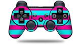 Sony PS3 Controller Decal Style Skin - Psycho Stripes Neon Teal and Hot Pink (CONTROLLER NOT INCLUDED)