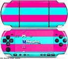 Sony PSP 3000 Skin - Psycho Stripes Neon Teal and Hot Pink