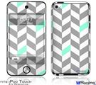 iPod Touch 4G Decal Style Vinyl Skin - Chevrons Gray And Seafoam