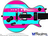 Guitar Hero III Wii Les Paul Skin - Psycho Stripes Neon Teal and Hot Pink