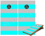 Cornhole Game Board Vinyl Skin Wrap Kit - Premium Laminated - Psycho Stripes Neon Teal and Gray fits 24x48 game boards (GAMEBOARDS NOT INCLUDED)
