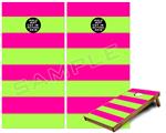 Cornhole Game Board Vinyl Skin Wrap Kit - Premium Laminated - Psycho Stripes Neon Green and Hot Pink fits 24x48 game boards (GAMEBOARDS NOT INCLUDED)