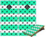Cornhole Game Board Vinyl Skin Wrap Kit - Premium Laminated - Kearas Daisies Stripe Sea Foam fits 24x48 game boards (GAMEBOARDS NOT INCLUDED)