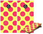 Cornhole Game Board Vinyl Skin Wrap Kit - Premium Laminated - Kearas Polka Dots Pink And Yellow fits 24x48 game boards (GAMEBOARDS NOT INCLUDED)