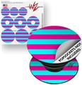 Decal Style Vinyl Skin Wrap 3 Pack for PopSockets Psycho Stripes Neon Teal and Hot Pink (POPSOCKET NOT INCLUDED)