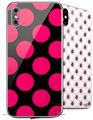 2 Decal style Skin Wraps set for Apple iPhone X and XS Kearas Polka Dots Pink On Black