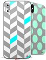 2 Decal style Skin Wraps set for Apple iPhone X and XS Chevrons Gray And Aqua