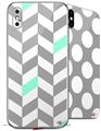 2 Decal style Skin Wraps set for Apple iPhone X and XS Chevrons Gray And Seafoam