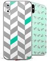 2 Decal style Skin Wraps set for Apple iPhone X and XS Chevrons Gray And Turquoise