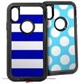 2x Decal style Skin Wrap Set compatible with Otterbox Defender iPhone X and Xs Case - Psycho Stripes Blue and White (CASE NOT INCLUDED)