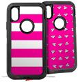 2x Decal style Skin Wrap Set compatible with Otterbox Defender iPhone X and Xs Case - Psycho Stripes Hot Pink and White (CASE NOT INCLUDED)