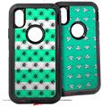 2x Decal style Skin Wrap Set compatible with Otterbox Defender iPhone X and Xs Case - Kearas Daisies Stripe SeaFoam (CASE NOT INCLUDED)