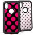 2x Decal style Skin Wrap Set compatible with Otterbox Defender iPhone X and Xs Case - Kearas Polka Dots Pink On Black (CASE NOT INCLUDED)