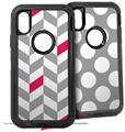 2x Decal style Skin Wrap Set compatible with Otterbox Defender iPhone X and Xs Case - Chevrons Gray And Raspberry (CASE NOT INCLUDED)