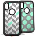 2x Decal style Skin Wrap Set compatible with Otterbox Defender iPhone X and Xs Case - Chevrons Gray And Seafoam (CASE NOT INCLUDED)