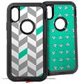 2x Decal style Skin Wrap Set compatible with Otterbox Defender iPhone X and Xs Case - Chevrons Gray And Turquoise (CASE NOT INCLUDED)