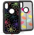 2x Decal style Skin Wrap Set compatible with Otterbox Defender iPhone X and Xs Case - Kearas Flowers on Black (CASE NOT INCLUDED)