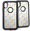 2x Decal style Skin Wrap Set compatible with Otterbox Defender iPhone X and Xs Case - Kearas Hearts White (CASE NOT INCLUDED)