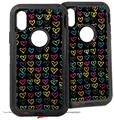 2x Decal style Skin Wrap Set compatible with Otterbox Defender iPhone X and Xs Case - Kearas Hearts Black (CASE NOT INCLUDED)