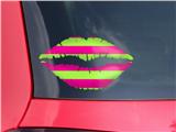 Lips Decal 9x5.5 Kearas Psycho Stripes Neon Green and Hot Pink