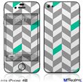 iPhone 4S Decal Style Vinyl Skin - Chevrons Gray And Turquoise