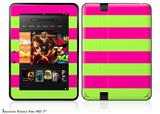 Psycho Stripes Neon Green and Hot Pink Decal Style Skin fits 2012 Amazon Kindle Fire HD 7 inch