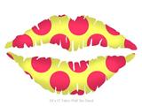 Kearas Polka Dots Pink And Yellow - Kissing Lips Fabric Wall Skin Decal measures 24x15 inches