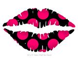 Kearas Polka Dots Pink On Black - Kissing Lips Fabric Wall Skin Decal measures 24x15 inches