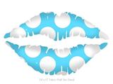 Kearas Polka Dots White And Blue - Kissing Lips Fabric Wall Skin Decal measures 24x15 inches
