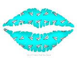 Paper Planes Neon Teal - Kissing Lips Fabric Wall Skin Decal measures 24x15 inches