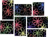 Kearas Flowers on Black - 7 Piece Fabric Peel and Stick Wall Skin Art (50x38 inches)